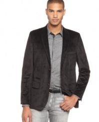 It's a real smooth hand. This velvet blazer from Marc Ecko Cut & Sew finishes off your look with an unimpeachably cool vibe.