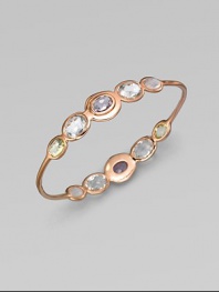 From the Sugar Kissed Collection. An array of faceted oval gemstones in soft, barely-there shades, set on each side of this delicate bangle of sterling silver and 18k gold finished in the warm glow of 18k rose goldplating.Rose quartz, clear quartz, amazonite and green gold citrine18k gold and sterling silver with 18k rose goldplatingDiameter, about 2½Imported