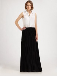 Playful pleats, side zipper and a semi-sheer hem revive this classic maxi skirt. Side zipperSemi-sheer hemAbout 46 longFully linedPolyesterDry cleanImportedModel shown is 5'10 (177cm) wearing US size 2.