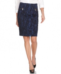 Zippers add edge to this marbleized-printed MICHAEL Michael Kors pencil skirt -- perfect for a stylish workwear look!
