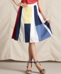 Sail away: Signal flags are the unexpected inspiration in this colorblock skirt from Tommy Hilfiger.