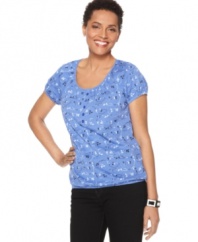 This petite top is styled like a peasant blouse and given a florid scroll print. By Karen Scott. (Clearance)