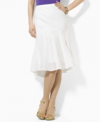 Lauren by Ralph Lauren's sleek paneled skirt in refined linen features a flounced hem for a flirty finish.