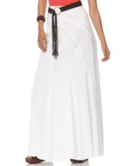 Get into something more beautiful: this stylish maxi skirt from AGB features a coordinating belt with swingy fringe!