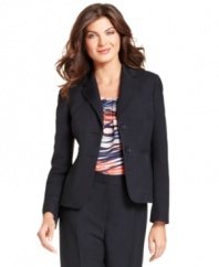 Kasper's petite jacket features a classic silhouette with a flattering fit that will pair perfectly with most of your work wardrobe!