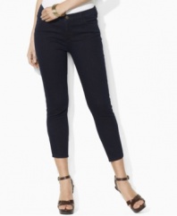 An essential petite cropped denim jean features a slim, straight leg and a hint of stretch for a versatile, modern look, from Lauren by Ralph Lauren.