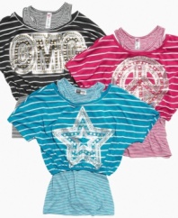 Shout it out. She can give herself a layered look with the stellar style in one of these tops from Beautees.