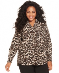 Get spotted in Style&co.'s roll-tab sleeve plus size shirt, finished by an animal print.
