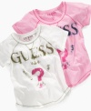 Dress her up and take her out to the ballgame with the throwback style on these raglan-sleeve tees from Guess.