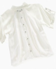 This mixed-fabric chiffon shirt from Baby Phat gets a jewel-button front and roll-tab details for a look that's sweet and simple.