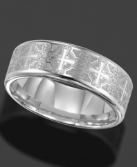 Classic, historical style. This tungsten carbide ring by Triton features an intricate laser-etched cross design and smooth, comfortable fit. Approximate band width: 8 mm. Sizes 8-15.