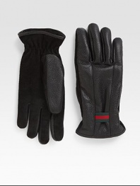 Leather and suede gloves, accented with signature elastic web detail.Elasticized at wristLeatherDry cleanMade in Italy