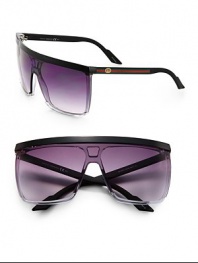 Signature web logo adorns the temples of this square, flat top plastic design. Available in black with dark grey-purple gradient lens.GG web logo temples100% UV protectionMade in Italy