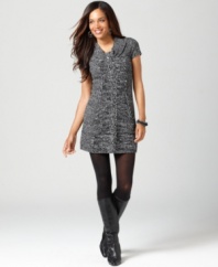 Style&co.'s marled-knit tunic dress looks cute with a button-tab at the front of a classic cowl neckline! (Clearance)