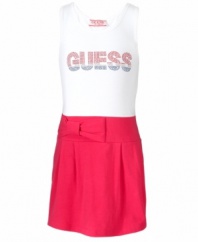 She'll strut with stylish confidence in the this studded sequin tank dress from Guess.