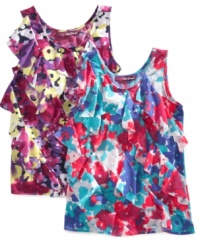 Put some frilly fun into her summer wardrobe with the cascading layers of ruffles on this print tank from Epic Threads.