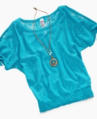 She'll get looks for her stylish layers, thanks to this crochet top from Beautees, with an unattached cami and peace sign necklace included.