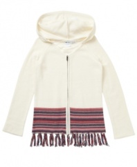 Sweet, sunny looks. This cozy hoodie from Roxy features fun fringe lining the bottom, making it the perfect style when the temperature dips.