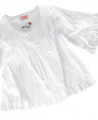 Everyone will have their eye on her in this lovely bell sleeve shirt with eyelet detailing from Guess.