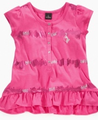 Splendid style. With shimmery stripes this cute sequin top from Baby Phat will give her a sweet style.