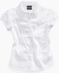 Learned looks. Her style will make the grade thanks to this Peter Pan-collar top from Nautica.