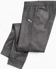 Comfy cute. She can warm up in style with these Lurex leggings from Puma.