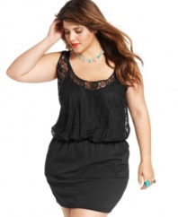 Toast the weekend style in Trixxi's sleeveless plus size dress, showcasing a lace top!