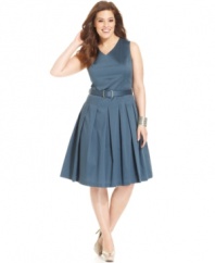 Dazzle from desk to dinner with Jones New York's sleeveless plus size dress, featuring a chic A-line design.