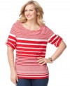 Be a style star in stripes this season with Charter Club's roll tab sleeve plus size top-- it's an Everyday Value!