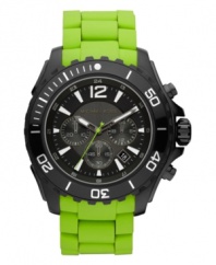 A bold sport watch from Michael Kors with bright greens and edgy black tones.