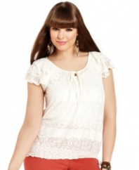 Feminine frills highlight American Rag's short sleeve plus size top-- team it with your fave jeans!