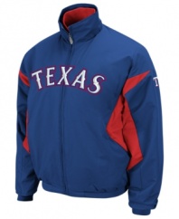 It's a sweep. You'll get the most team pride points every time in this Texas Rangers jacket with Therma Base technology from Majestic.