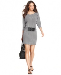 Optical appeal: MICHAEL Michael Kors ensures this petite dress is eye-catching with a bold geometric print. A coordinating double-width belt makes it look especially polished.