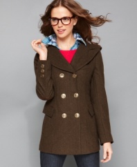 It's time to break out the riding crop with M60 Miss Sixty's preppy pea coat. Elbow patches with a notched collar are all the rage this season! (Clearance)
