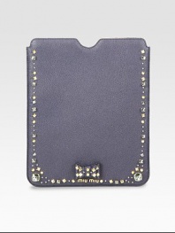 Studs, rhinestones and a sweet bow adds interest to this leather iPad® cover.Embellished leather8¼W X 10H X ¼DMade in ItalyPlease note: iPad® not included.