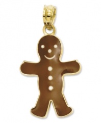 Embrace the season with a sweet treat. Crafted in 14K gold, this adorable gingerbread boy charm features a brown enamel surface and button accents. Approximate length: 1 inch. Approximate width: 1/2 inch.