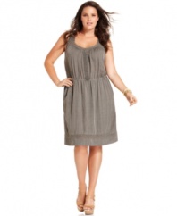 Exit in style with DKNY Jeans' sleeveless plus size dress, featuring a lace cutout at back-- delight from day to date night!