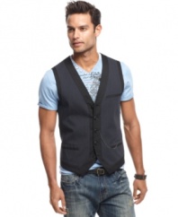 Stay on-point with on-trend style with this pinstripe vest from INC International Concepts.