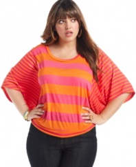 Get standout style with ING's butterfly sleeve plus size top, highlighted by a striped pattern-- team it with your fave jeans!