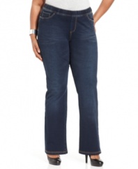 Be comfortably chic with Seven7 Jeans' plus size bootcut jeans, featuring an elastic waist.