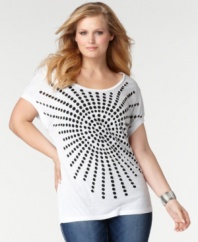 Hit the style mark with Seven7 Jeans' short sleeve plus size top, spotlighting a dot cutout pattern.