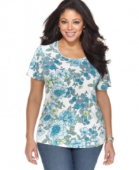 Vitalize your casual wear this season with Karen Scott's short sleeve plus size top, featuring a floral print-- it's an Everyday Value!