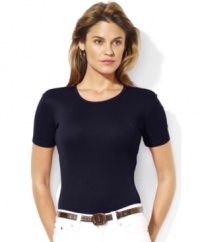 Crafted from soft, fine-ribbed cotton, a classic plus size crewneck tee from Lauren by Ralph Lauren exudes iconic style with Ralph Lauren's signature LRL monogram at the chest.