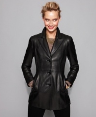 Kick your fall wardrobe into high gear with this leather jacket from Jones New York. (Clearance)