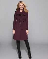 Calvin Klein updates a classic wool-blend coat with a standout double collar and a flattering belted waist. It's a feminine look that's as warm as it is stylish. (Clearance)