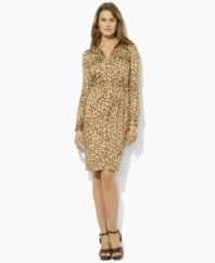 A bold animal print and a smart tailored fit lend feminine elegance to Lauren by Ralph Lauren's classic petite shirtdress. Rendered in cotton sateen and finished with a self-belt waist for a figure-flattering fit.