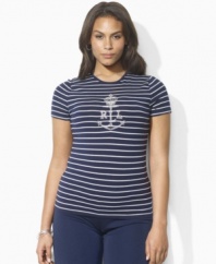 Crafted from soft, fine-ribbed cotton, a classic plus size crewneck tee exudes iconic style with Ralph Lauren's signature LRL monogram at the chest. (Clearance)