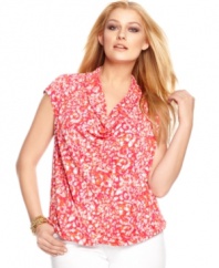 Revitalize your casual style this season with MICHAEL Michael Kors' cap sleeve plus size top, featuring a vivid print-- it's an Everyday Value!