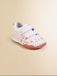 Crafted in plush leather with pretty flowers, stripes, checks and polka dots, these cozy double grip-tape kicks will keep her going for miles and miles.Double grip-tape closureLeather upperLeather liningRubber solePadded insoleImported