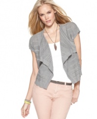 Perfect for layering over a tee and jeans or a flirty dress, this open-knit petite cardigan from DKNY Jeans is a wardrobe essential! (Clearance)